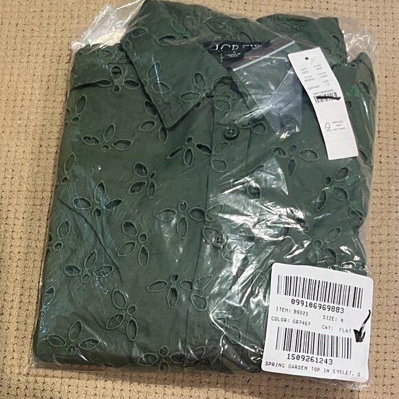 J. Crew Spring garden top shirt eyelet BQ223 Green 0 - Picture 3 of 4